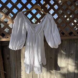 Show Me Your Mumu White Smocked Puff Sleeve Mini Dress XS NWT